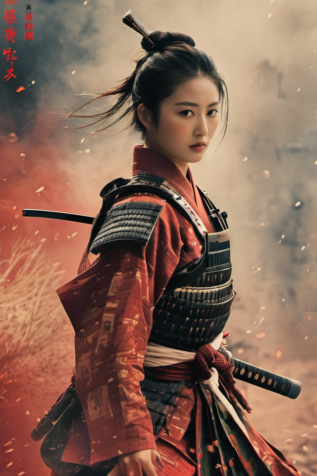 38150-664495644-Akira Kurosawa's cinematic style poster,A 28-year-old girl,full body shoot,embodying the spirit of a Samurai from the Warring St.png